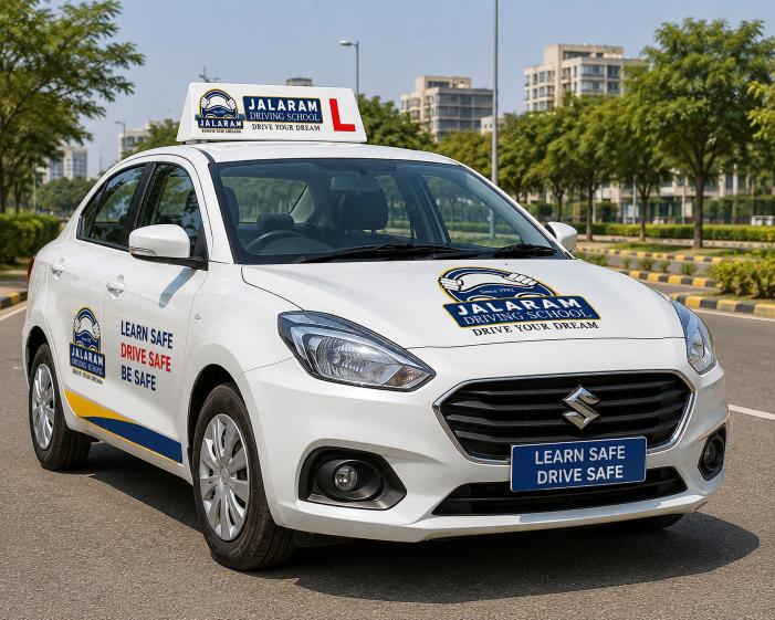 Jalaram Driving School dual-control training car with roof board