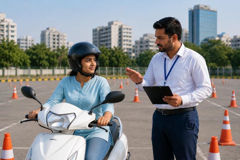 Two wheeler driving training session at Jalaram Driving School Ahmedabad
